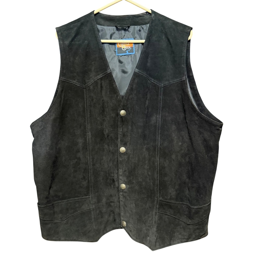 Cripple Creek Mens Black Suede Leather Western Vest Logo Buttons Large